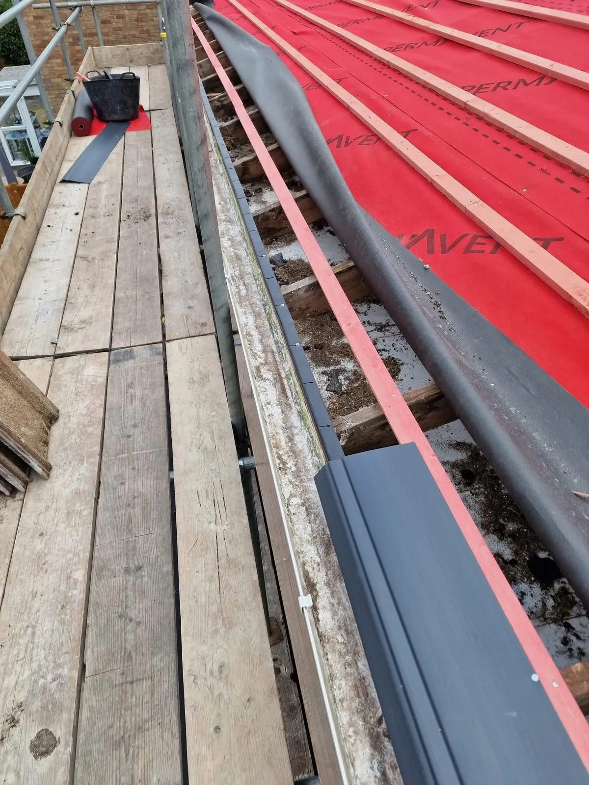 Breathable membrane and battens fitted during a re-roof in Liskeard
