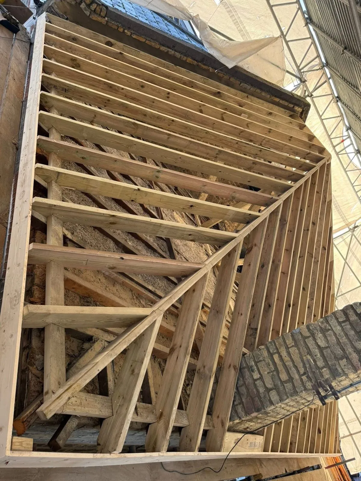 New roof timbers and rafters during a re-roof in Liskeard