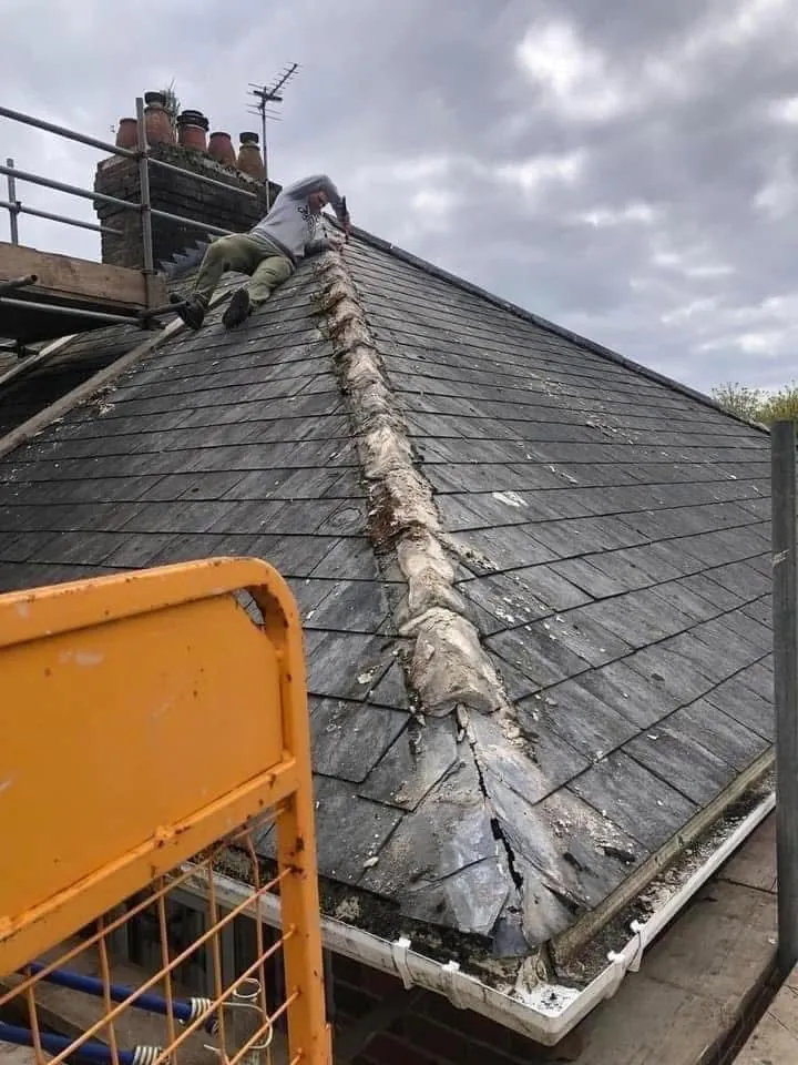 Slate roof ridge and chimney repair in Liskeard